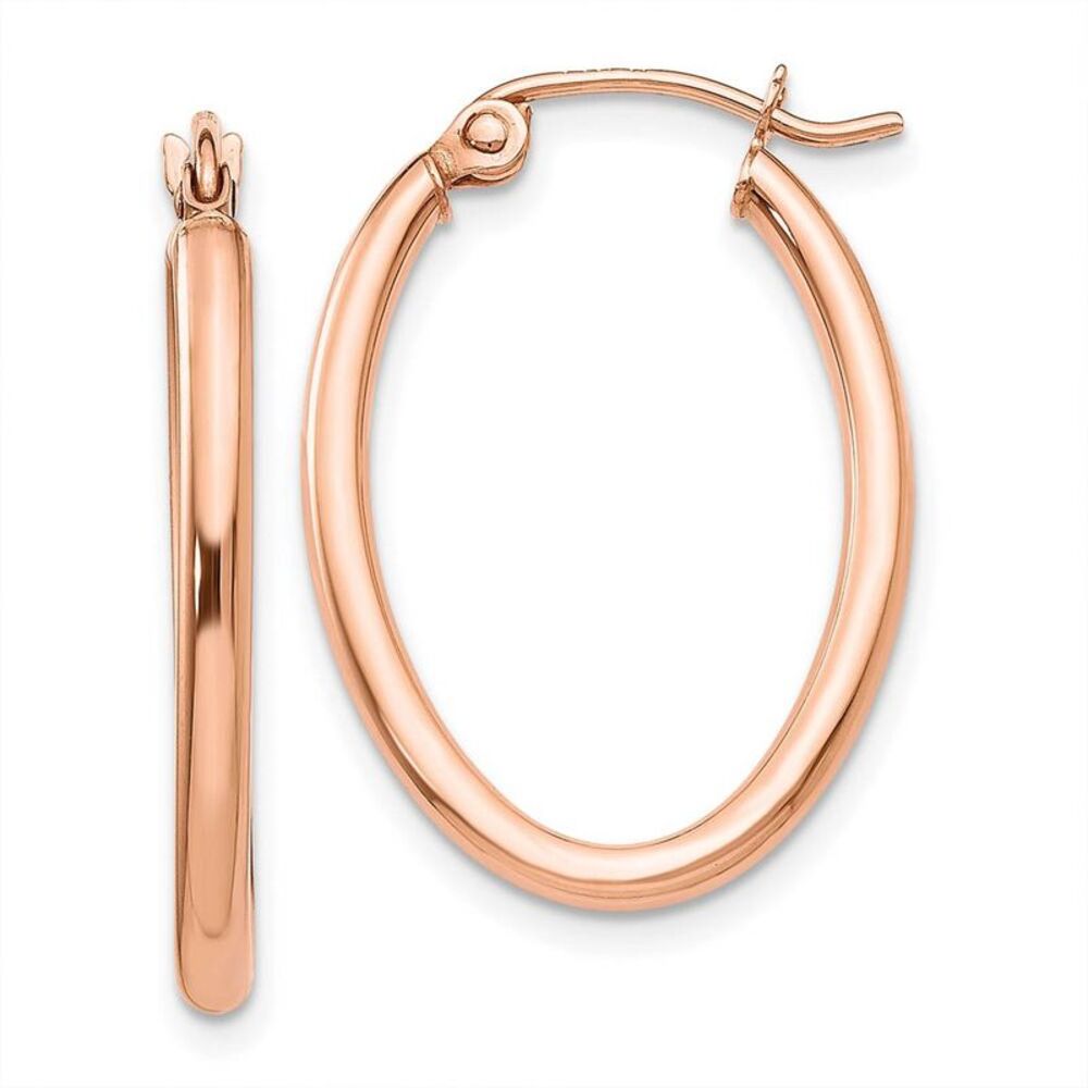 2mm x 31mm Polished 14k Rose Gold Classic Oval Hoop Earrings